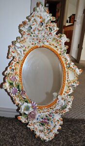 Meissen Dresden Style Porcelain Mirror With Cherubs And Flowers