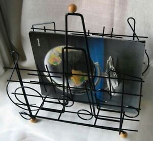 1970 S Eames Style Moderne Retro Music Note Magazine Rack In Steel Wire