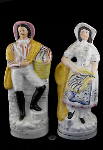 Antique Staffordshire Flat Back Fiqurines 14 Man And Women Fishmongers