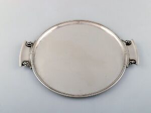 Round Grape Tray With Handles In Art Nouveau Style George Jensen Silver