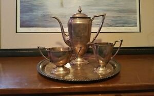 Vintage Pairpoint Silverplate Used 3 Piece Tea Coffee Set Wm Mounts Epns 0160