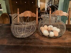  2 Antique Wire Egg Baskets Chicken And Basket Form