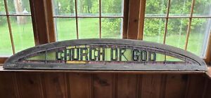 Antique Leaded Stained Glass Church Window Transom 6 Ft Long One Of A Kind