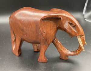A Old Antique Carved Hard Box Wood Wooden Chinese Elephant With Tusks
