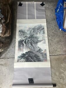 Vintage Chinese Hanging Scroll Art Watercolor Landscape Painting Picture
