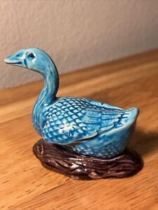 Vintage Qing Dynasty Chinese Blue Turquoise Porcelain Pottery Duck 4 5 