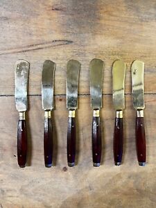 Vintage Thai Brass Rosewood Flatware Six 5 Appetizer Butter Knives