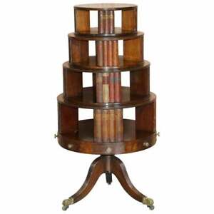 Restored Regency Circa 1810 Revolving Mahogany Library Bookcase With Faux Books