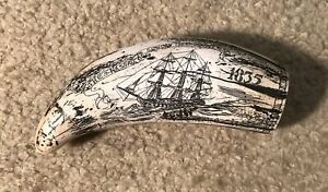 Scrimshaw Whale Tooth Reproduction 7 The Nassau 1835 Nautical Scene
