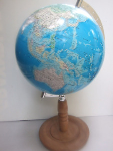  Vintage Atlas World Globe Map Made In Japan Turned 23 H Wooden Stand Retro