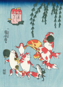 Full Size Poster Kuniyoshi Utagawa Goldfish Bonbon Reproduction Japan Jp