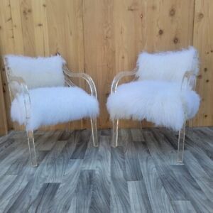 Hollywood Regency Lucite Frame Armchairs Newly Upholstered Pair