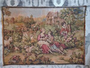 Vintage Antique French Tapestry Countryside Romance Scene 24 X 34 