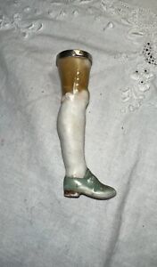 Antique Porcelain Silver Leg Sewing Needle Case