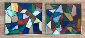 2 Stained Glass Windows 11 X 13 Geometric Panels Mosaic