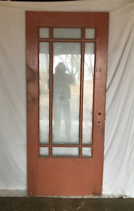Antique Vtg Shabby 34x80 Solid Wood Entry Door 9 Lite Glass Old Chic 190 24b