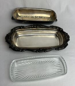 Vintage Bristol Covered Silver Plate Butter Dish With Glass Insert