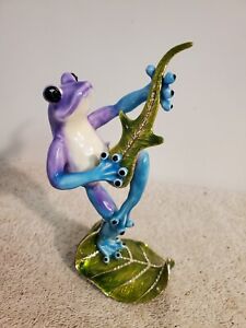 5 1 2 Keren Kopal Purple Blue Frog Playing Guitar W Gemstones Trinket Holder