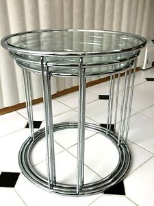 1970 S Chrome Glass Stacking Tables 3 Mint Milo Baughman Round Mid Century