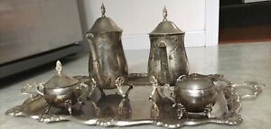 International Silver Co 5 Piece Set Tea Coffee Serving Tray Vintage Collectible