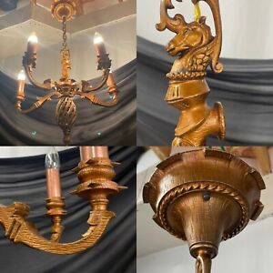 Rewired Antique Vtg Arts Crafts Tudor Chandelier Deco Gothic Mission Copper