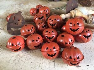 12 Primitive Rusty Orange Jingle Bell Bells 1 5 Pumpkin Halloween Jackolantern