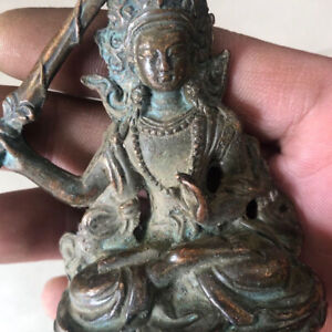 Chinese Tibet Buddha Blessing Figure Statue Collect Bronze Temple Table Decor