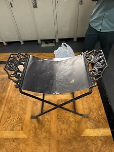 Mid Century Modern Oscar Bach Style Iron X Base Bench Stool With Winged Griffin