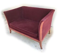 Antique Empire Art Deco Love Seat Sofa Settee Mahogany Maroon 92373