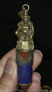 3 2 Old Tibetan Brass Lapis Lazuli Yellow Jambhala Wealth God Buddha Pendant