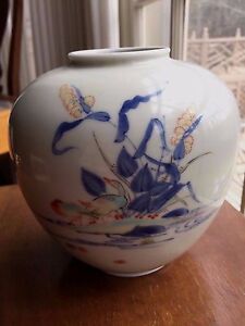 Japanese Hand Painted Fukagawa Signed Koransha Vase Duck Decoration