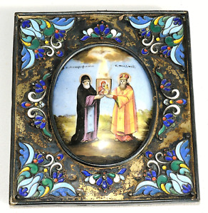  Russian Imperial Silver Rostov Enamel Orthodox Icon Finift Saint Egg Painting