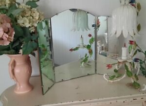 Vintage Tri Fold Frameless Vanity Dresser Mirror Art Deco 24 5 W Nice