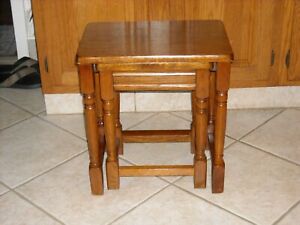 Vintage Wood Nesting Tables Set Of 2 Small Side Tables Solid Oak 