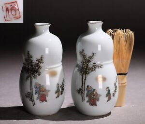Vintage Japanese Kutani Ware Pair Of Pottery Sake Bottle Gourd Shape 5 16inch