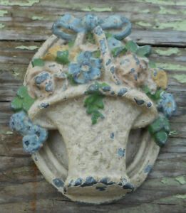 Beautiful Old Antique Cast Iron Figural Miniature Flower Basket Door Knocker