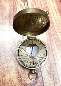 Marine Brass Thread Compass Mary Rose Nautical Pocket Brass Sundial Antique
