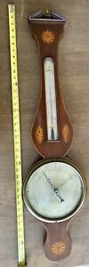 Large And Beautiful 18th Century Banjo Mahogany Barometer Thermometer London