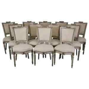 Rare Set Of 12 Distressed Paint Decorated Maison Jansen Dining Chairs Circa 1920