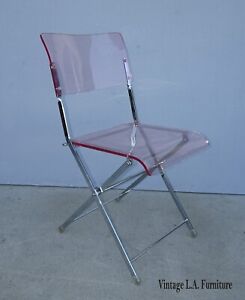 Vintage Chrome Hollywood Regency Pink Lucite Chair Folding Vanity Chair