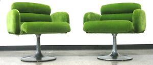 Rare Vintage Pair Stendig Mid Century Swivel Lounge Chairs Tulip Base Danish