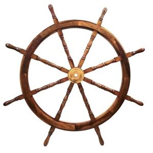 Teak Wooden Ships Steering Wheel 36 Helm Nautical Boat Maritime Wall Decor New