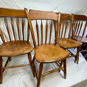 Set Of 4 Vintage Ethan Allen Solid Wood Spindle Back Dining Chairs High Quality