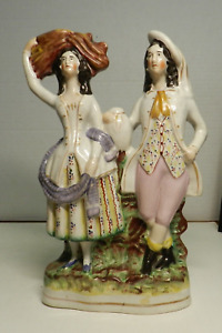 Hzz 2 Antique England Staffordshire Figurine Couple 18th C Costume 12 H