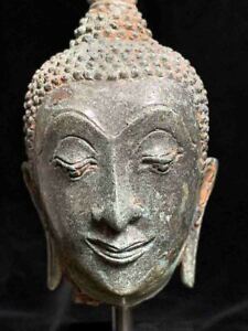 Outstanding 16th 17th C Thai Sukhothai Buddha Head With Superb Casting Patina
