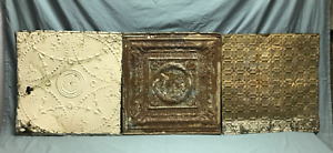Antique Decorative Lot 3 Tin Ceiling Panels 2 X 2 Shabby Vtg 24 Sq 689 24b