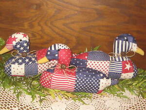 Patriotic Decor 3 Ducks Bowl Fillers Wreath Accents Fabric Country Rusty Bells