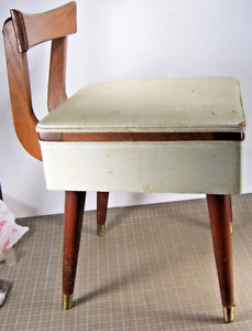 Vintage Mid Century Modern Sewing Machine Chair W Seat Storage Vanity Bedroom