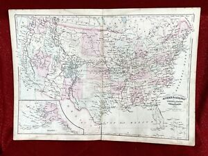 Antique Asher Adams 1872 Atlas Map United States Indian Territories