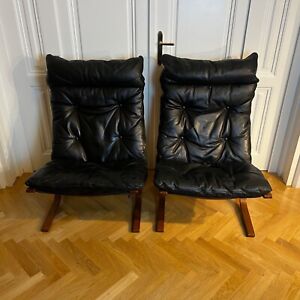 Ingmar Relling Siesta Lounge Chair Black Leather Teak Westnofa Norway Teak